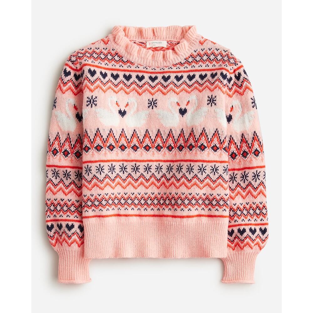 Crewcuts Girls'‎ swan Fair Isle Lamb's Wool sweater Little Girl's size XS 4-5